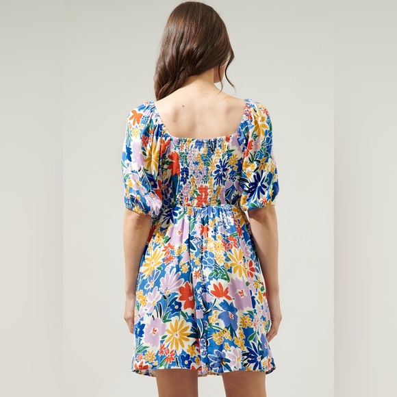 SugarLips Sweetheart Mini Dress, NWT, Ojai Floral Zipporah Puff Sleeve Blue - Picture 13 of 13